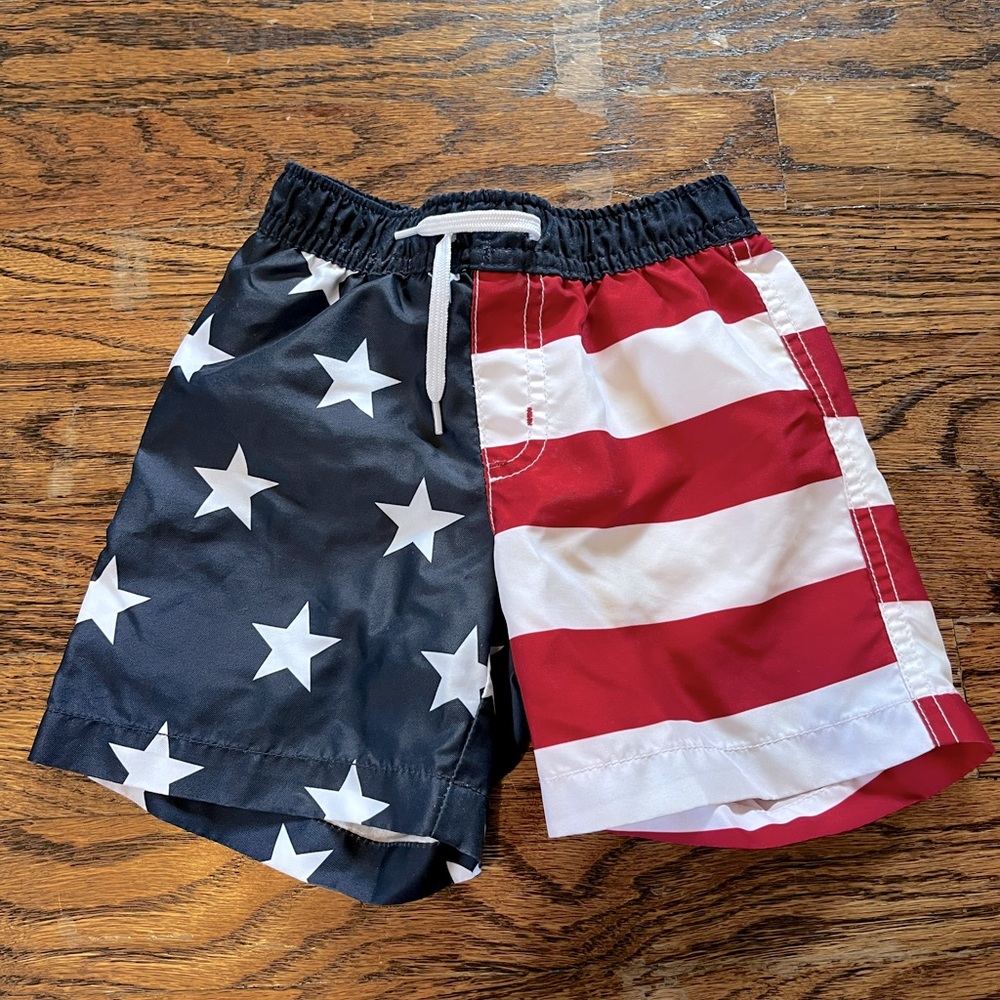 ‘Merica! Toddler American flag swim trunks, size 12-18mo, NWOT